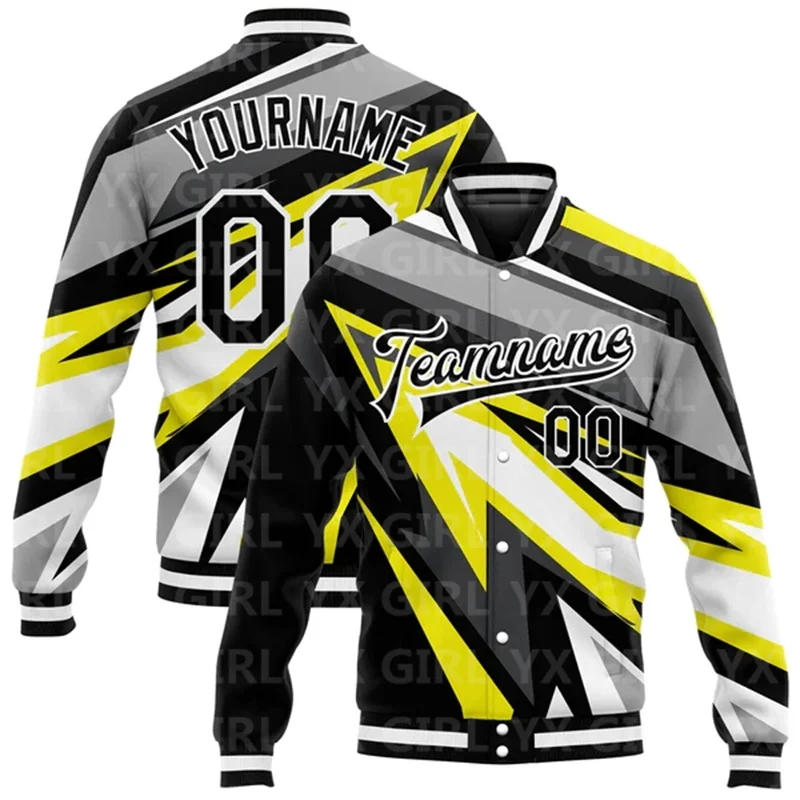 Custom Neon Green Neon Green Black-Gray 3D Pattern Design Bomber Full-Snap Varsity Letterman Jacket Baseball Button Jacket