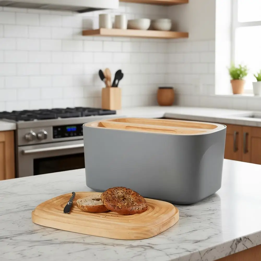 

Большая хлебница для хранения хлеба на закваске и домашнего хлеба, 14.25x9.25x7 дюймов, цвет угольный