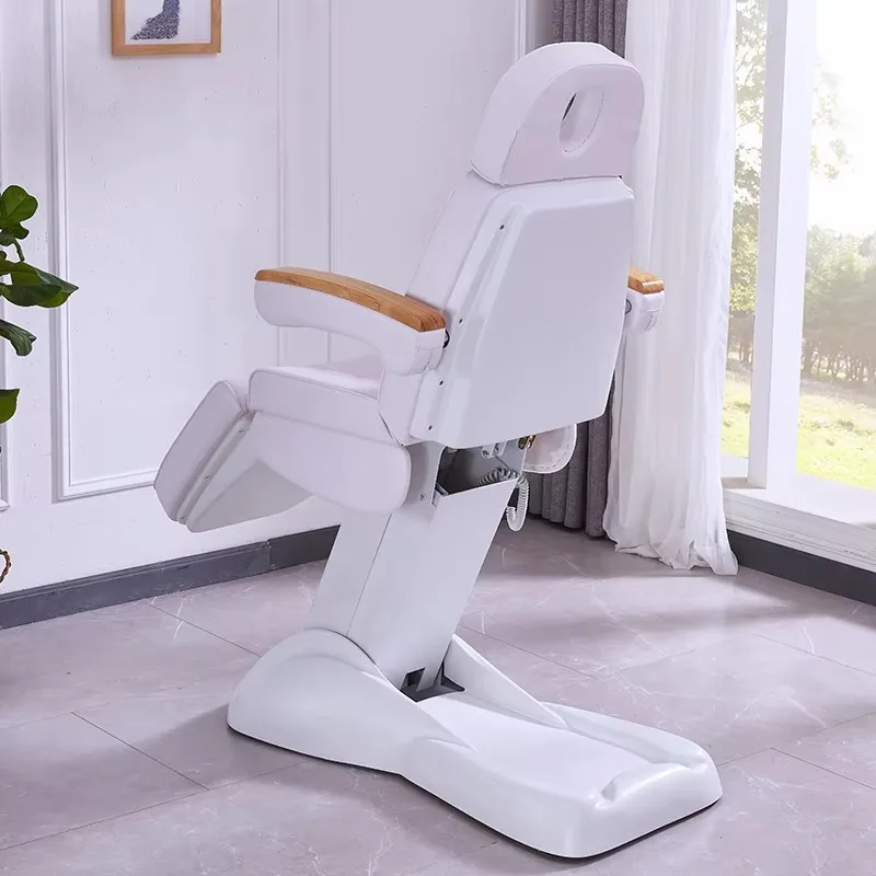 PU Leather Facial Bed Solid Handrail Electric 3 Motors Beauty Salon Beauty Massage Bed Table for Sale Factory Custom White 2 Set