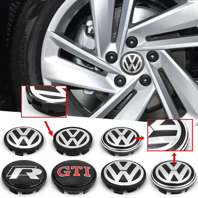 4pcs Car Wheel Center Cover Stickers Hub Cap Auto decoration accessories For Volkswagen R Golf 4 Motion GTI Polo Touran Octavia