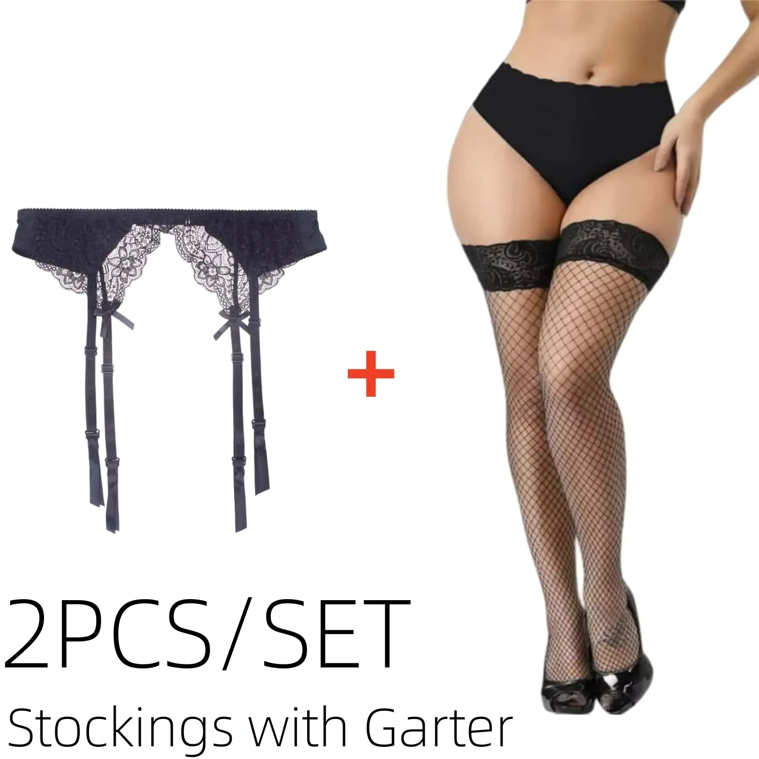 2026NEW 2PCS/set Black Lace Stockings with Anti-Slip Garter Belt plus Size Sexy Suspender Pantyhose for Women XXL Spring Summer
