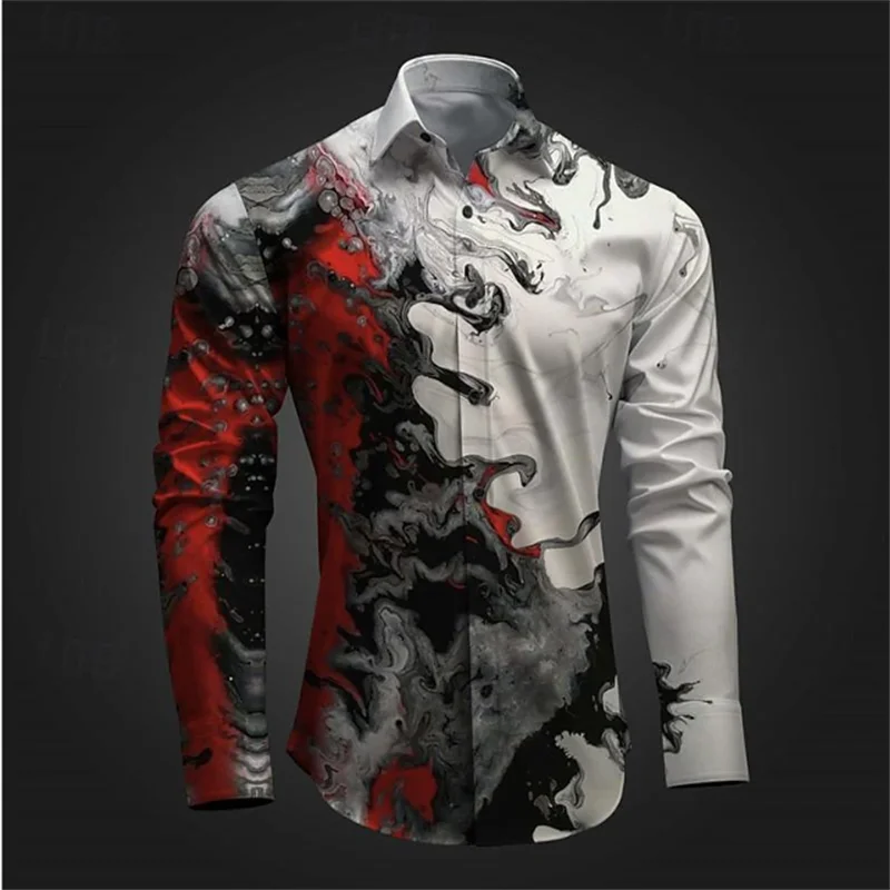 Optical illusion men's casual shirt 3D printing party street vacation spring and summer lapel long sleeve XS-6XL stretch fabric