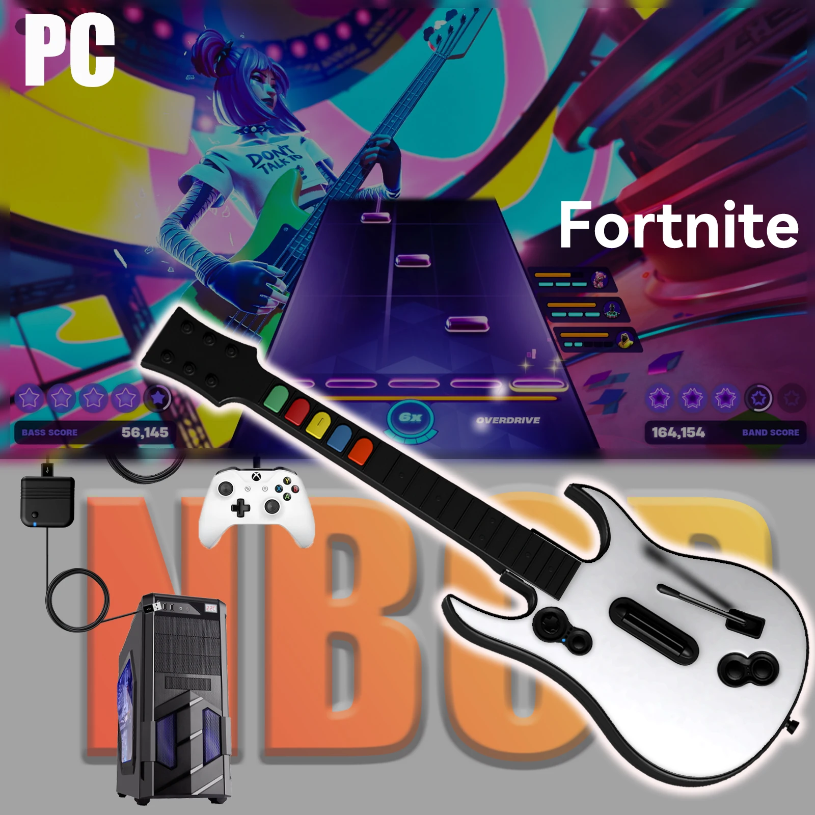 جيتار ألعاب لاسلكي 3 في 1 2.4G لجهاز Xbox One/Series X & PC (Rockband 4/Fortnite)، يتطلب وحدة تحكم Xbox