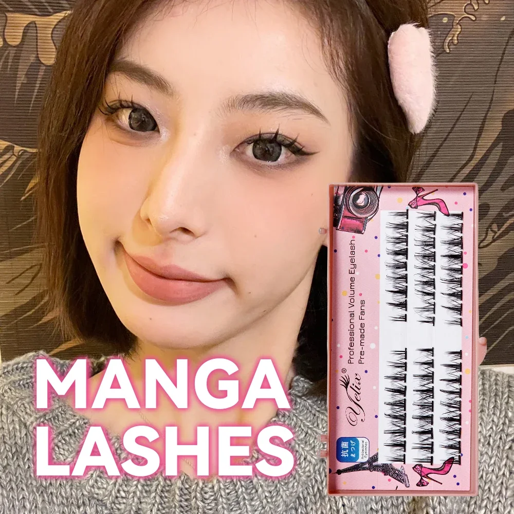 Yelix Manga Lashes 0.07C Cluster Lashes Anime Natural False Eyelashes Fairy Little Devil Eyelash Extension Makeup Cosmetics