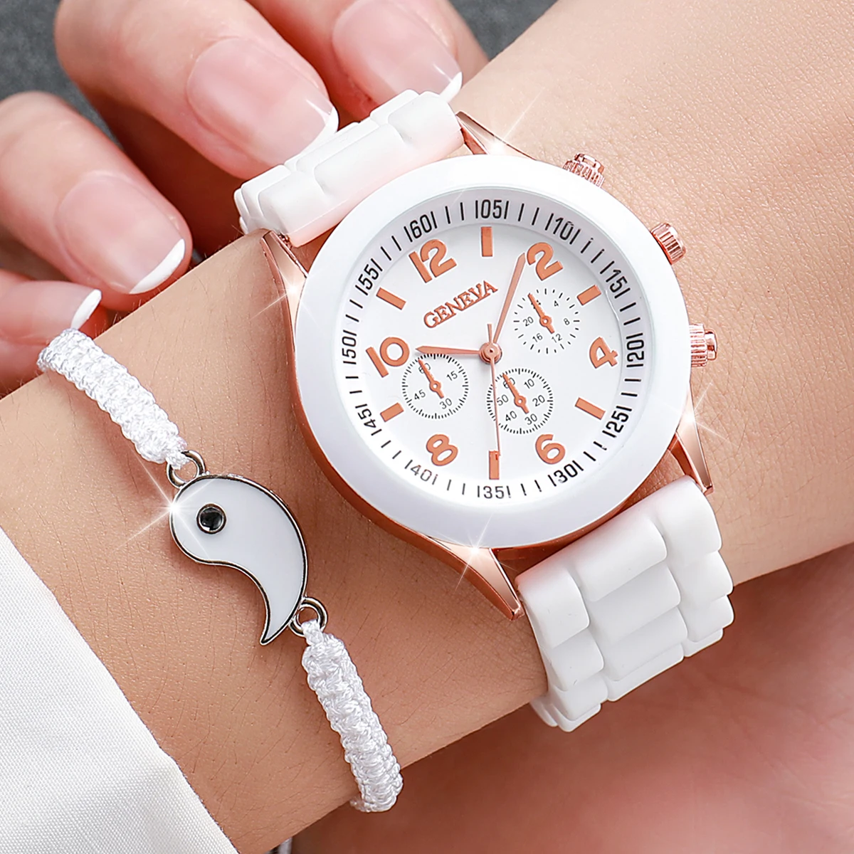 4PCS/Set Couple\'s Watches Fashion Silicone Band Women Quartz Watches Bracelet Set