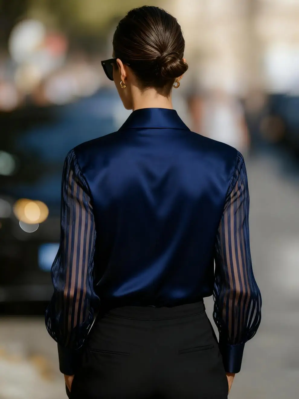 بلوزات خريف جديدة على الموضة لعام 2026 قميص شيفون مُزين بقطع القماش بلون سادة وأكمام طويلة قميص فضفاض مكتب سيدة للنساء ملابس