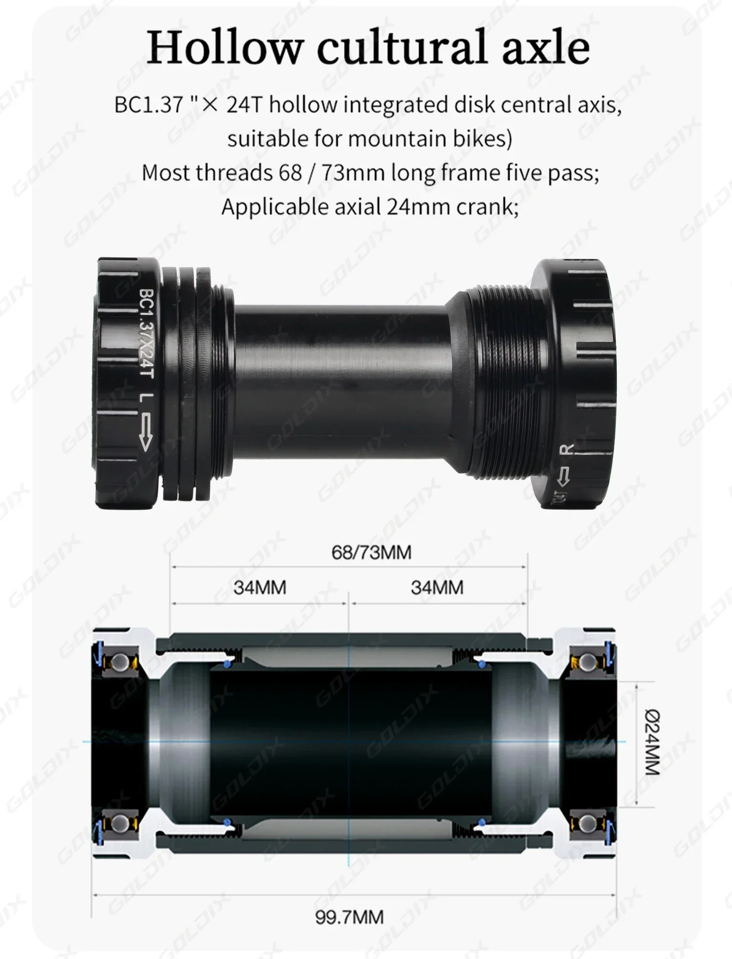 GOLDIX MTB XC Kurbelgarnitur Narrow Wide 3mm Offset AERO Kettenblatt 165/170/175mm Kurbellänge für 3-Bolzen-Direktmontage-Kurbel – Detail 14