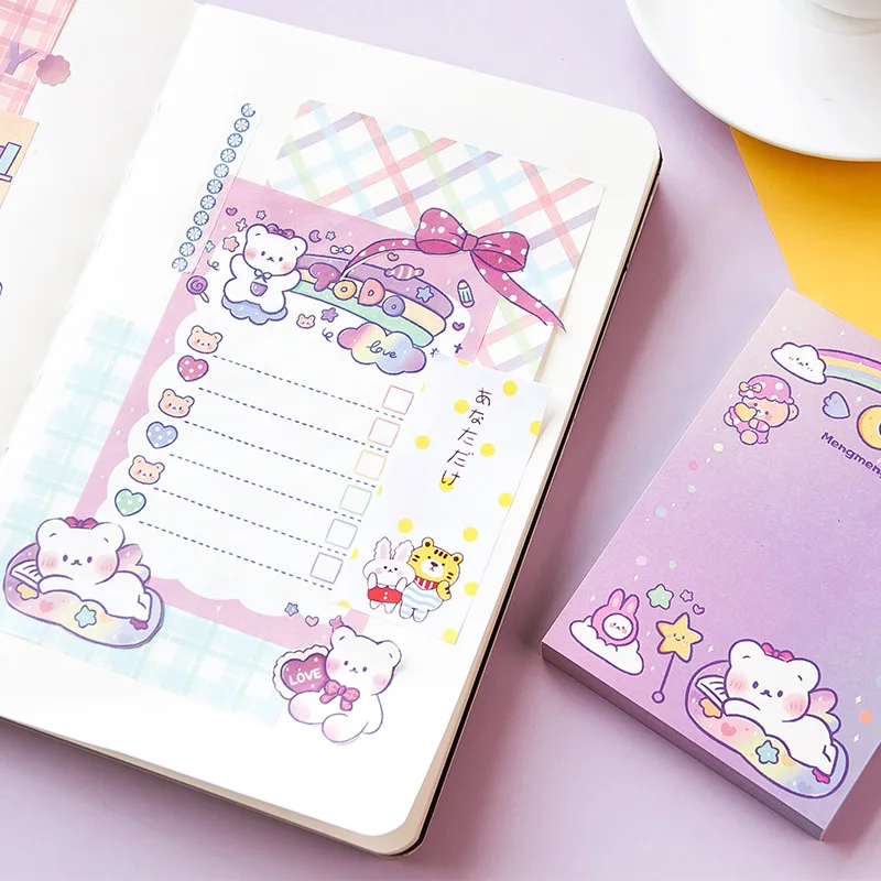 Kawaii Cartoon Bear Rainbow Notepad messaggio note To Do List promemoria di pianificazione diario di ritagli carino cancelleria coreana