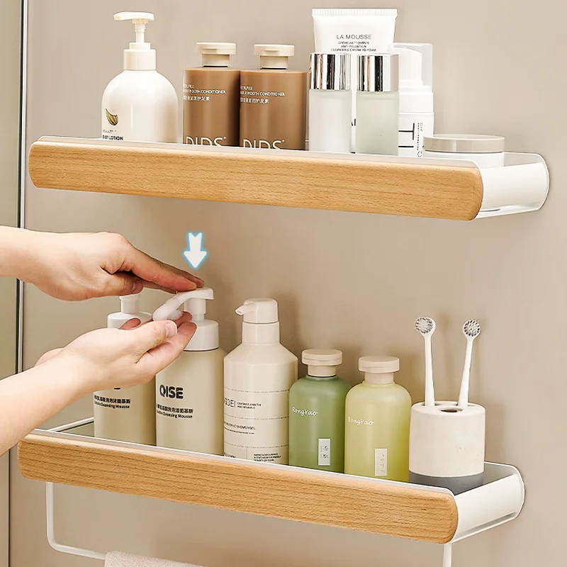 

Bathroom Shelves，Wooden Storage Holders，Room Storage Shelves，Wall-Mounted Punch, Seasoning Board shower Storage Rack，bath shelf