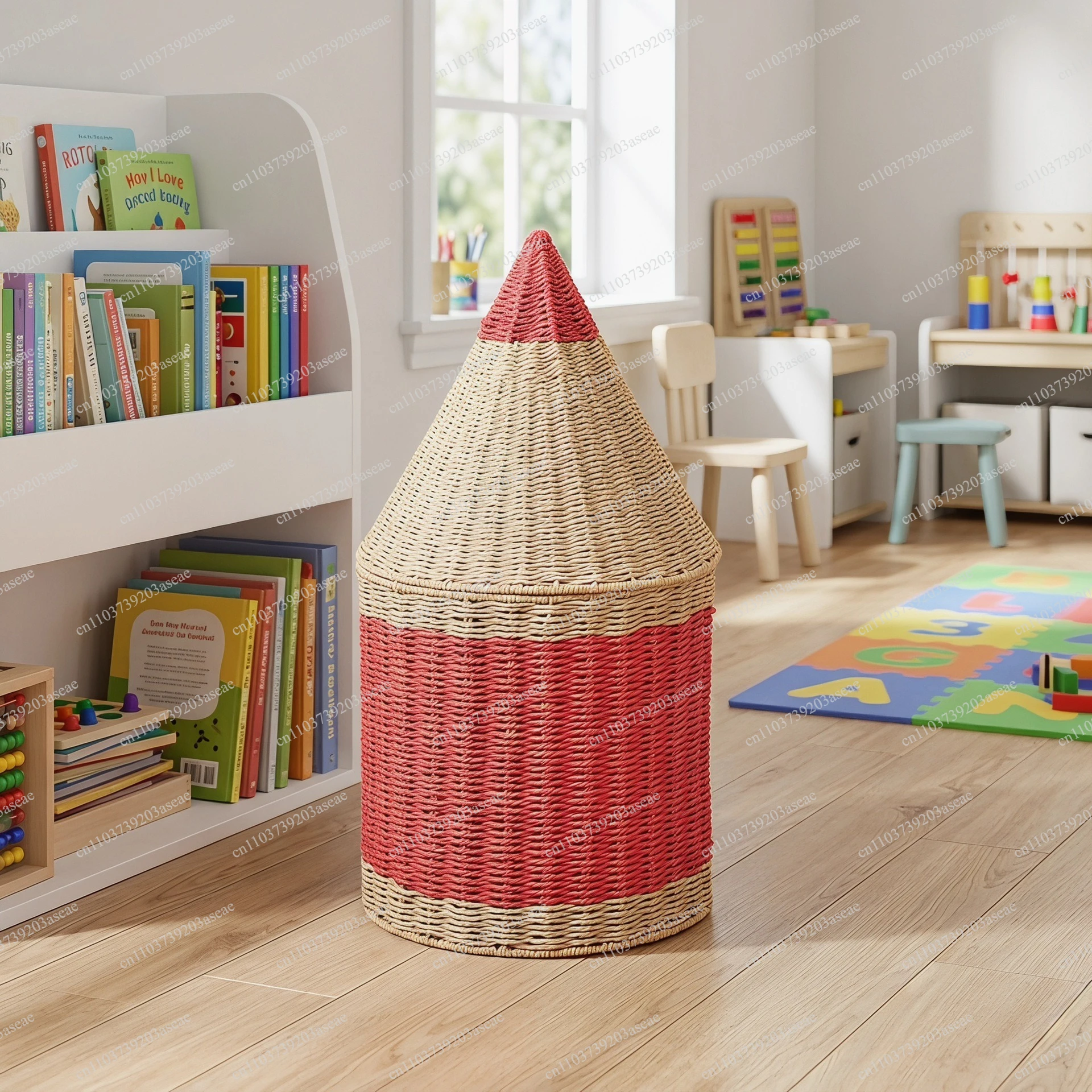 Pencil shape storage basket Paper rope woven storage basket Cartoon large capacity toy storage bucket