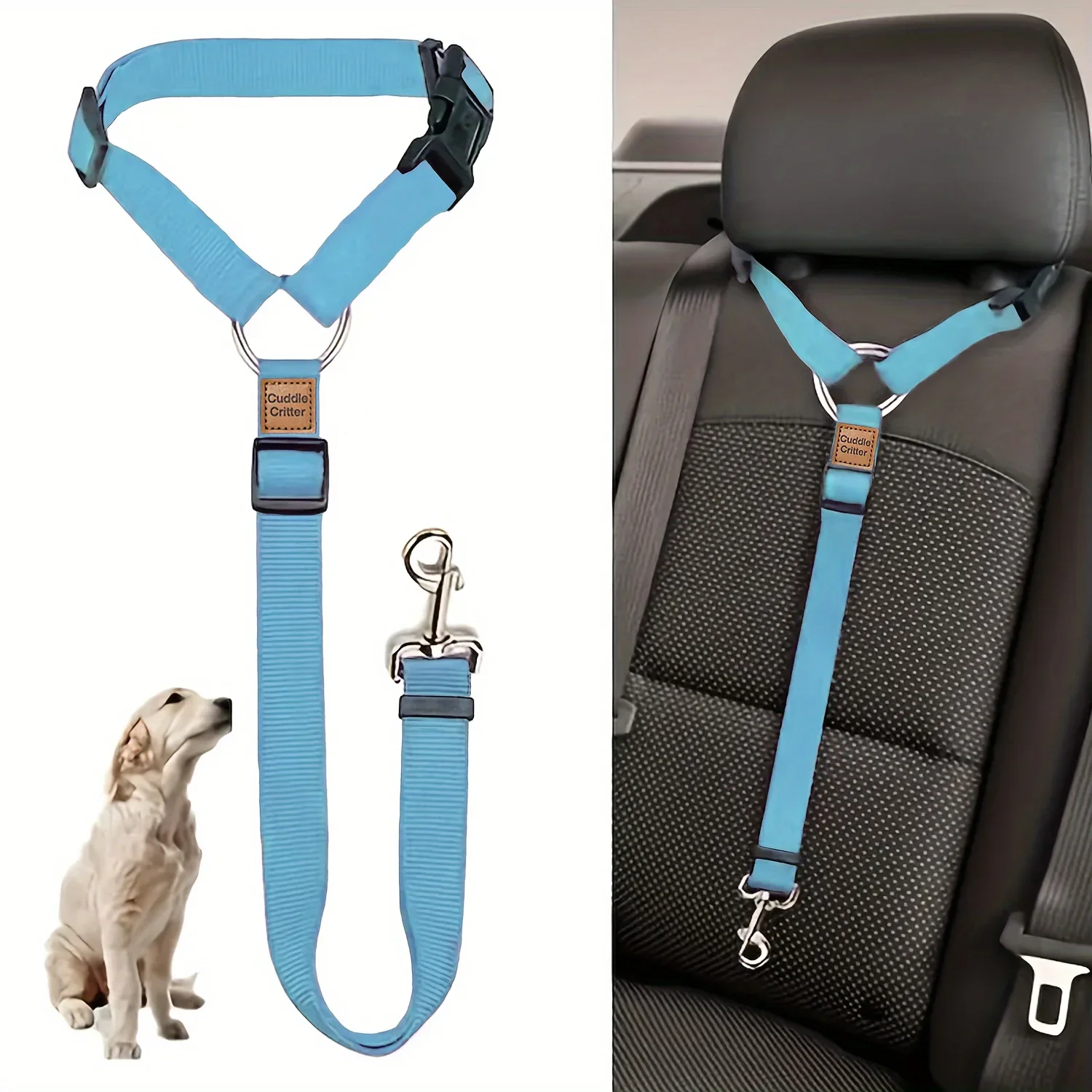 Rear Seat Retractable Pet Car Seat Belts - Vehicle Harnesses for Dogs and Cats - Adjustable Leash for Safe Travel