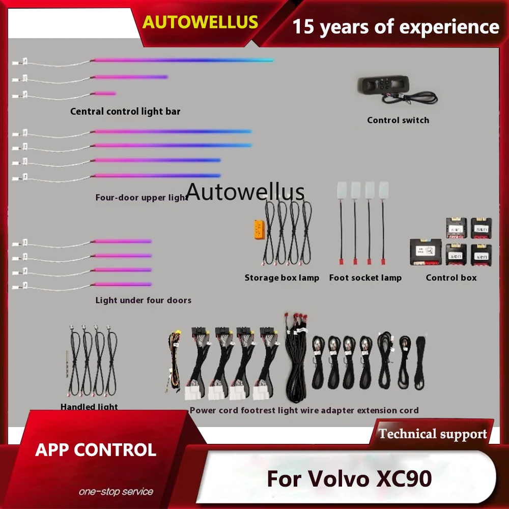

Автомобильный светодиодный окружающий свет Symphony для Volvo XC90 2015-2024, направляющая полоса двери, кнопка освещения, управление через приложение