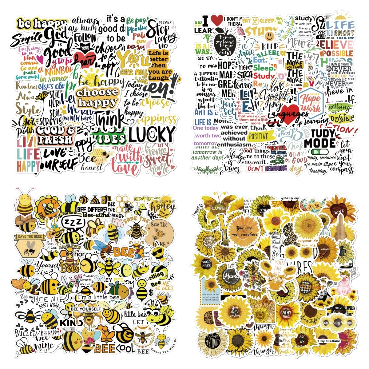 50/200 Stück motivierende englische Graffiti-Aufkleber für Gepäck, wasserdicht, Sonnenblumen-Bienen-inspiriert, Briefpapier, Notizbuch, Dekor-Aufkleber