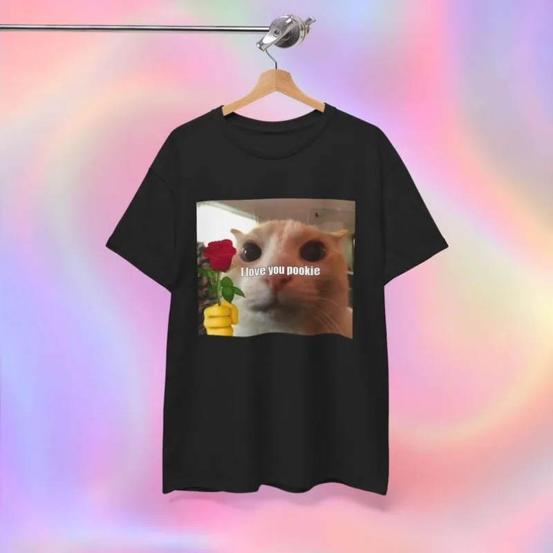 Cat Meme Shirt I Love You Pookie Cat bedrukt T-shirt Schattig en minimalistisch T-shirt met ronde hals voor koppels