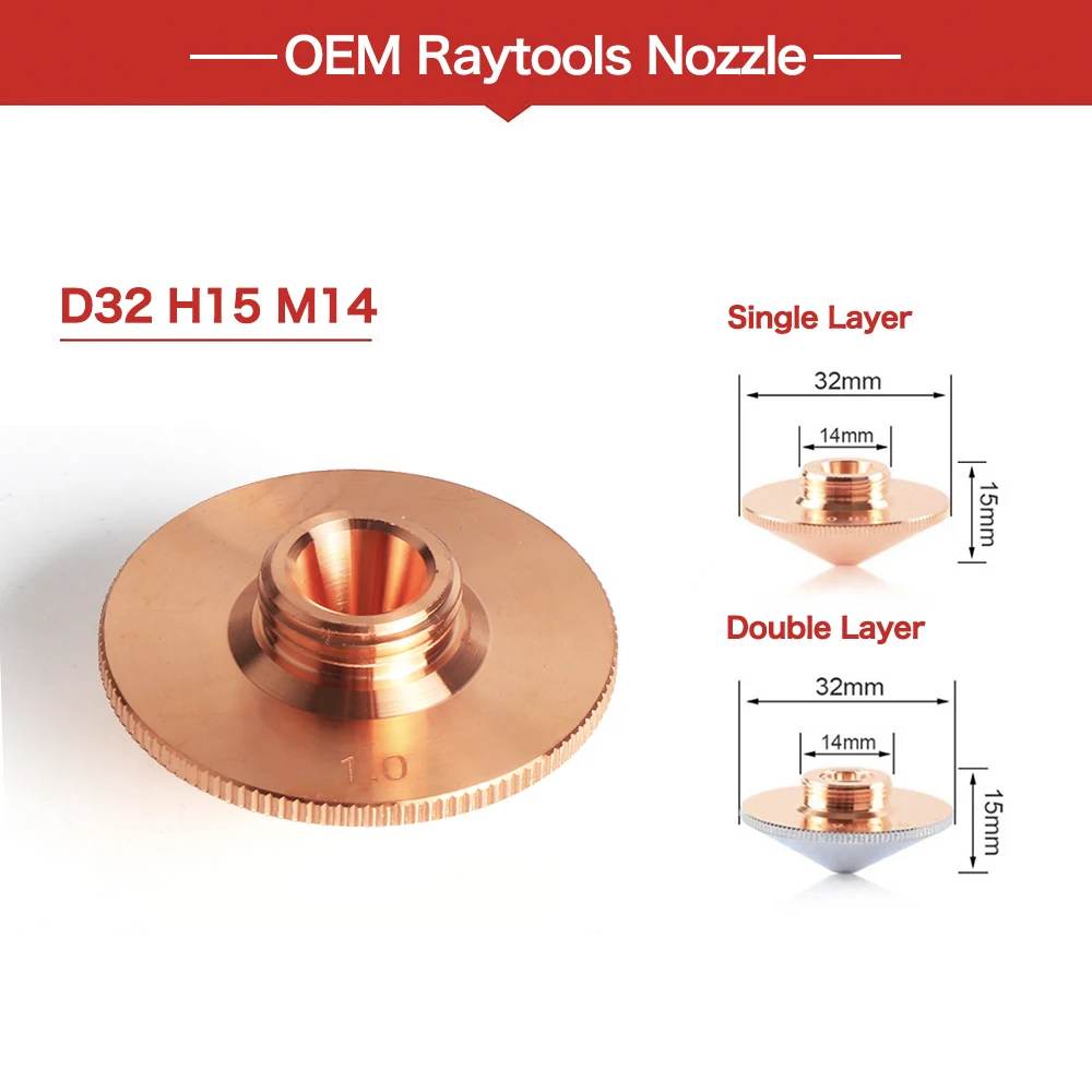 XJCUT Lasermondstuk D28/D32mm Enkele/Dubbele laag mondstuk Kaliber 0.8-5.0mm Voor Raytools WSX Bodor Precitec Co2 Lasersnijkop