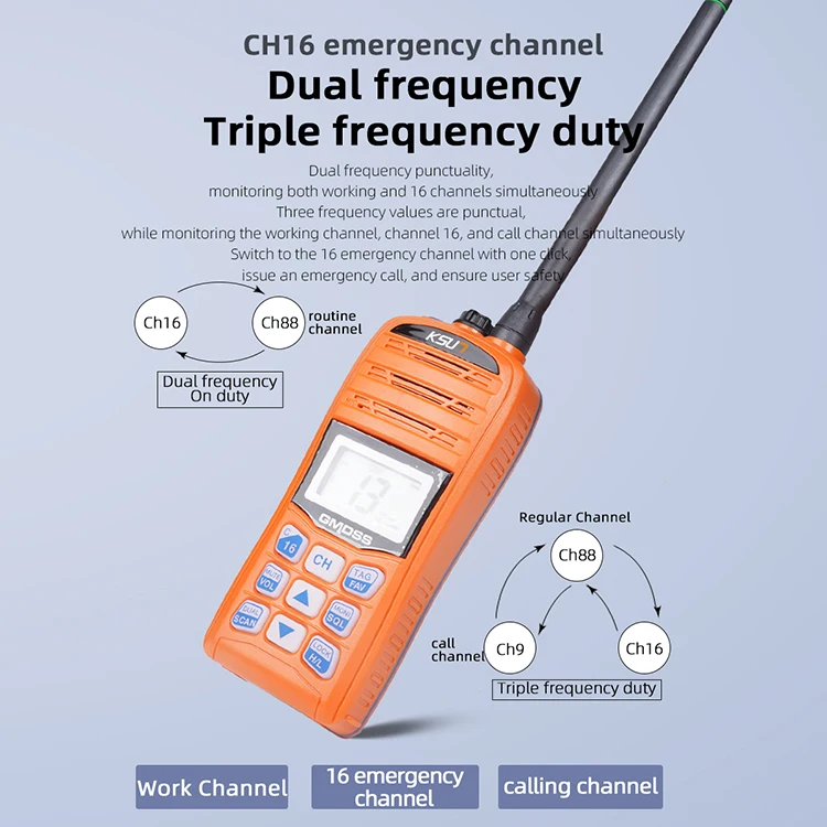 KSUN P35 GMDSS IPX7 مقاوم للماء العائمة 3 واط VHF راديو بحري يده أجهزة الراديو المحمولة الطوارئ البحرية لاسلكي تخاطب