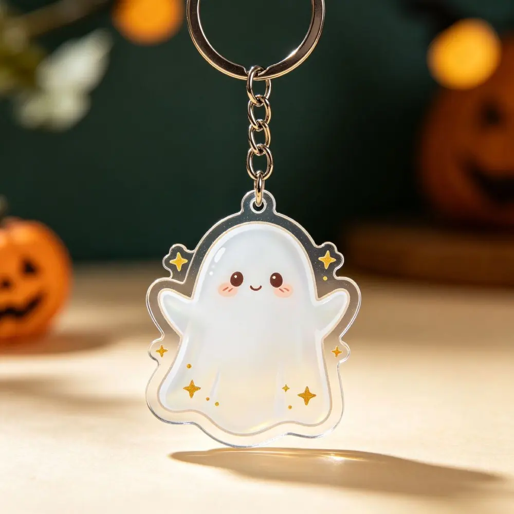 Halloween Haunted House Acrylic Keychain Spooky Black Cat Pumpkin Bat Key Ring Bag Charm Pendant Horror Holiday Party Decoration - view 6