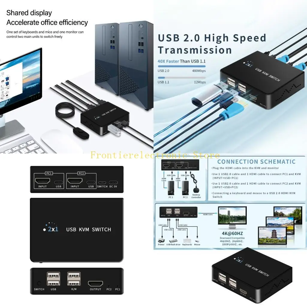 

G8DB HDTV USB KVM-переключатель для 2 компьютеров с общей клавиатурой и мышью, мониторами принтера