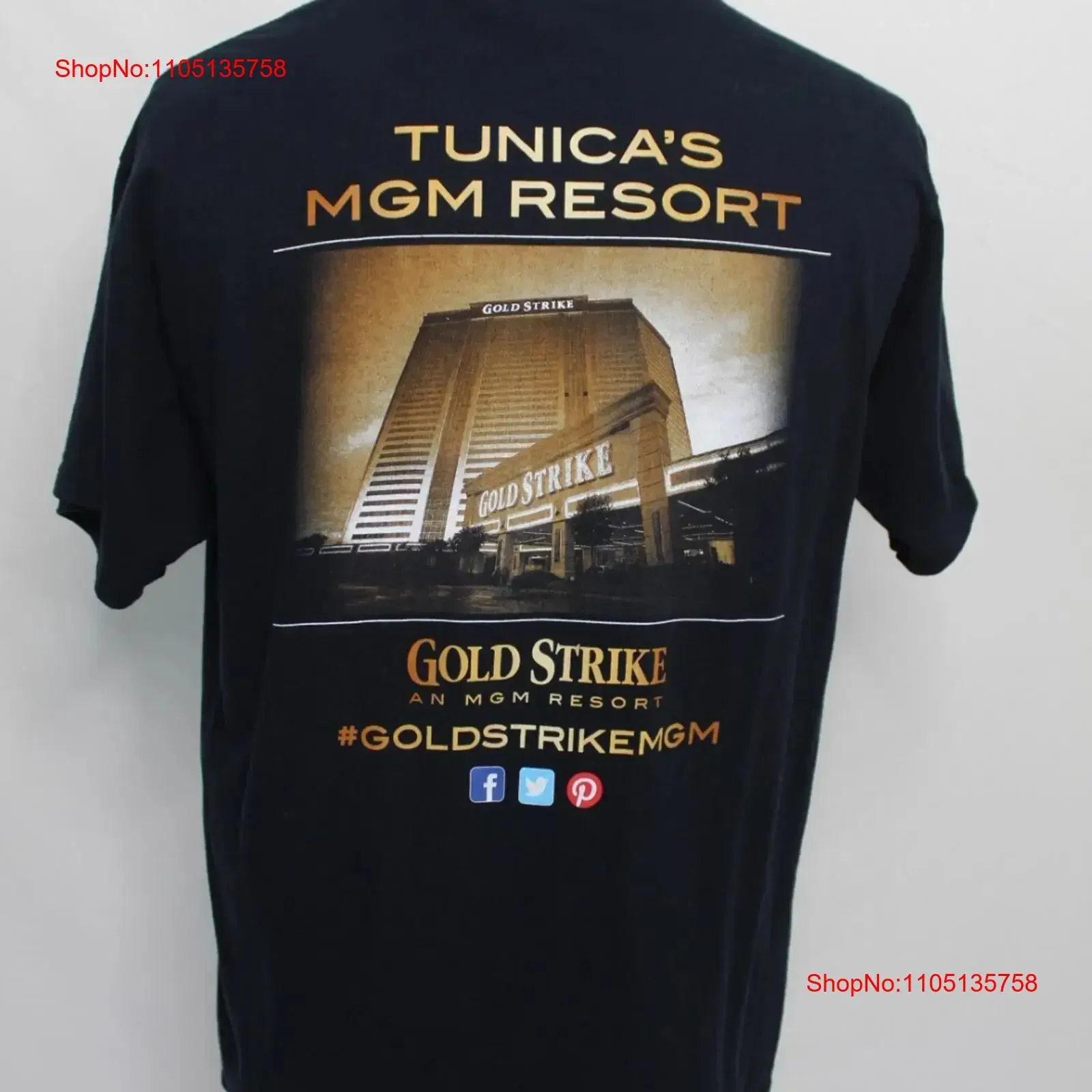 تي شيرت Tunica MGM Resorts Gold Strike An Resort للبالغين كبير أسود تي شيرت عتيق مغسول أنيق ملابس الشارع الشهير