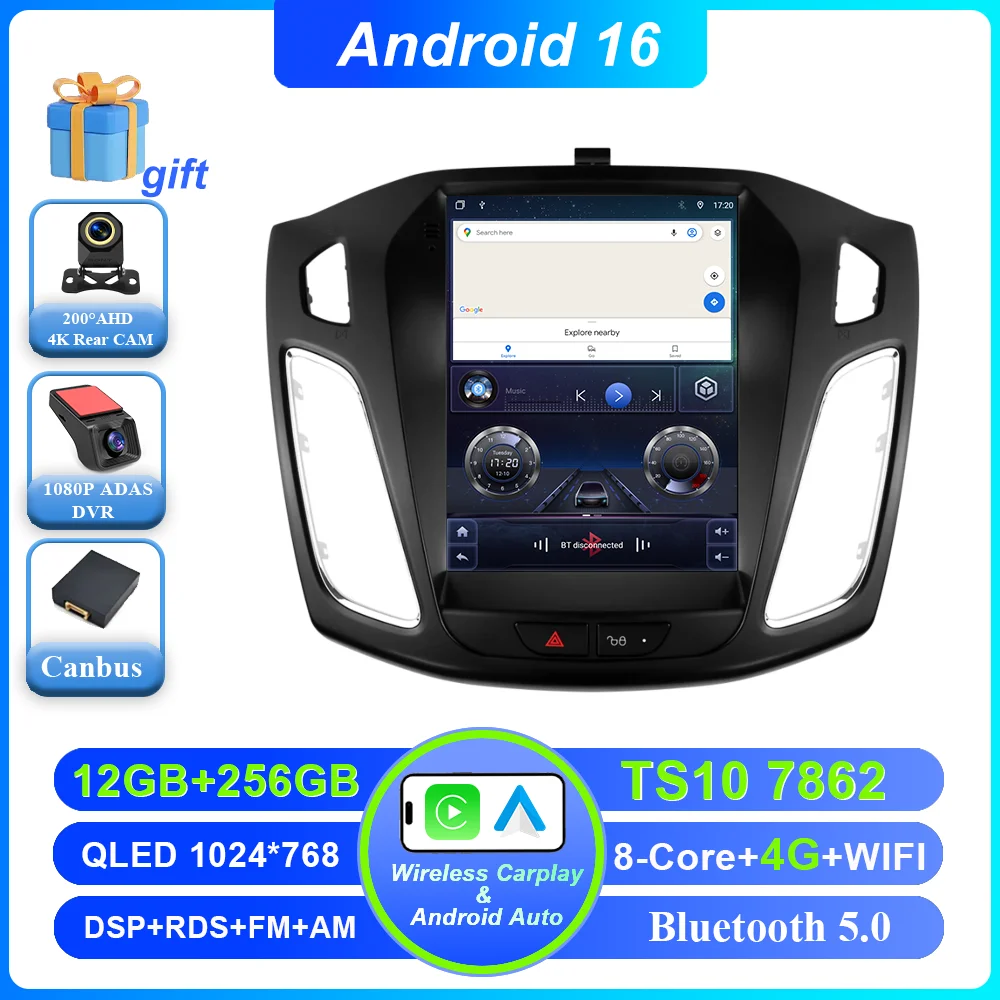 Android 16 Autoradio Stereo Voor Ford Focus MK3 2011-2019 Auto GPS Navigatie Multimedia Speler GEEN 2Din DVD 4G Draadloze Carplay