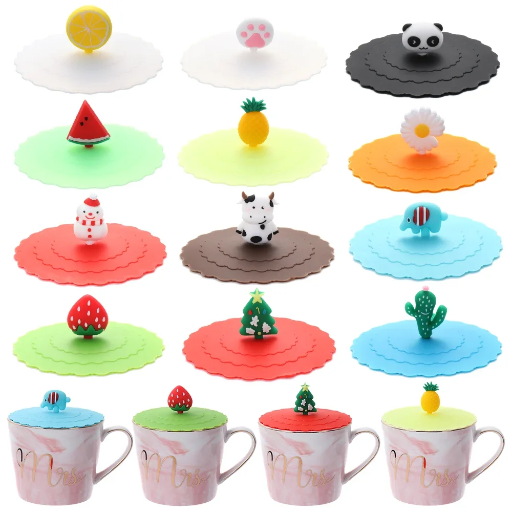 Useful Cartoon Silicone Cup Cute Cover Heat-resistant Leak Proof Sealed Lids Cap Reusable Dustproof Cup Cover Cup Accessories