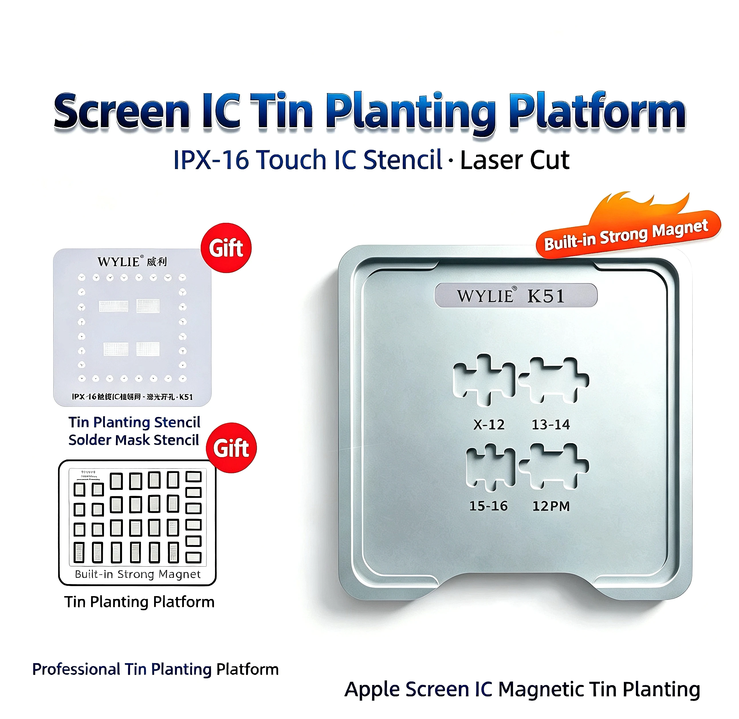 WYLIE K51 Magnetic Soldering Platform for iPhone X-16 Series Screen Touch IC Transplantation Rolling Ball Tin Planting Platform