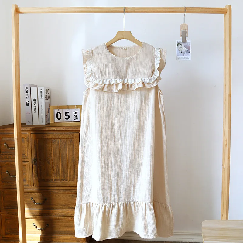 Knitted Cotton Night Wears For Women Nightgowns Summer Sleeveless Nightie Nightdress New Fashion Lounge Sleeping Dress