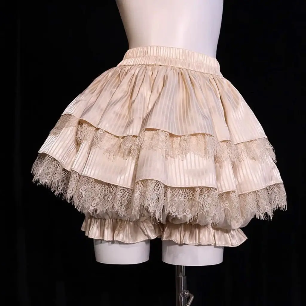 

Модная юбка-тортик в стиле Лолиты, шикарная милая юбка-шорты в японском стиле с высокой талией, однотонная мини-юбка Kawaii с кружевом Y2k, популярные девушки