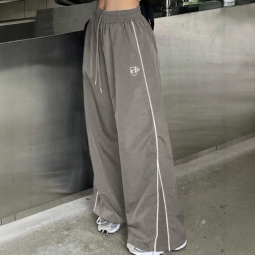 CPSYMYM Pantaloni Primavera Estate Casual Sportivi SideStripe Vita alta Coulisse Pantaloni giornalieri a figura intera per le donne