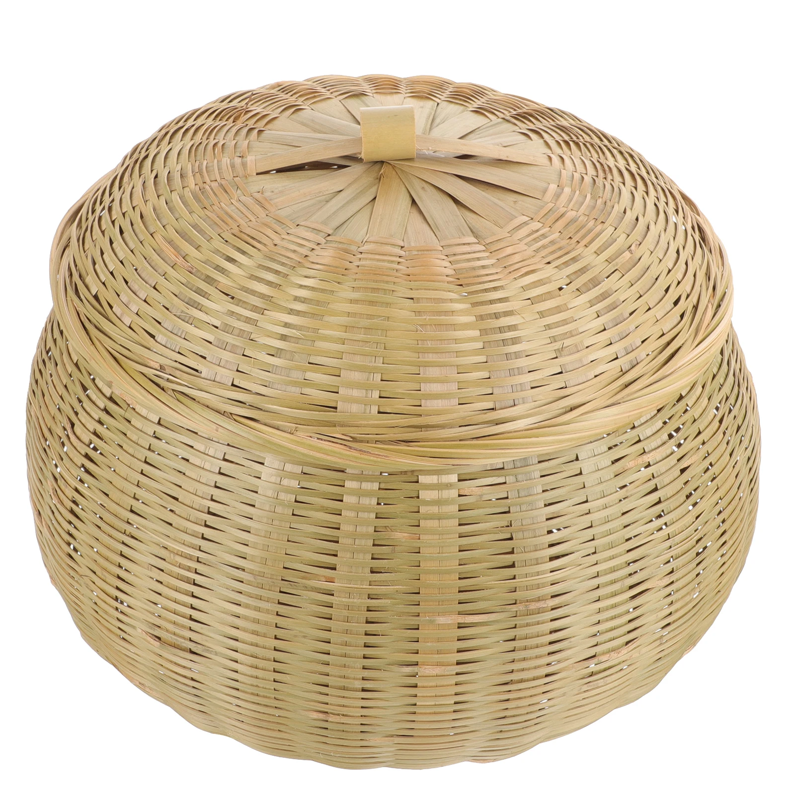 

Bamboo Woven Storage Basket with Lid Egg Vegetable Onion Garlic Organizer Sundries Basket Kitchen Desktop Storage