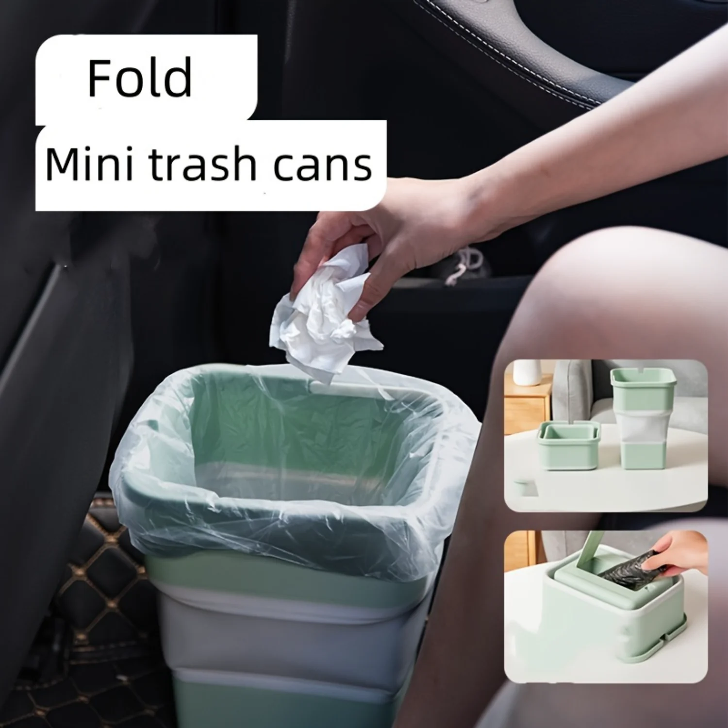 Compact Foldable Car Trash Can - Durable Plastic, Ideal for Dorms & Desktops