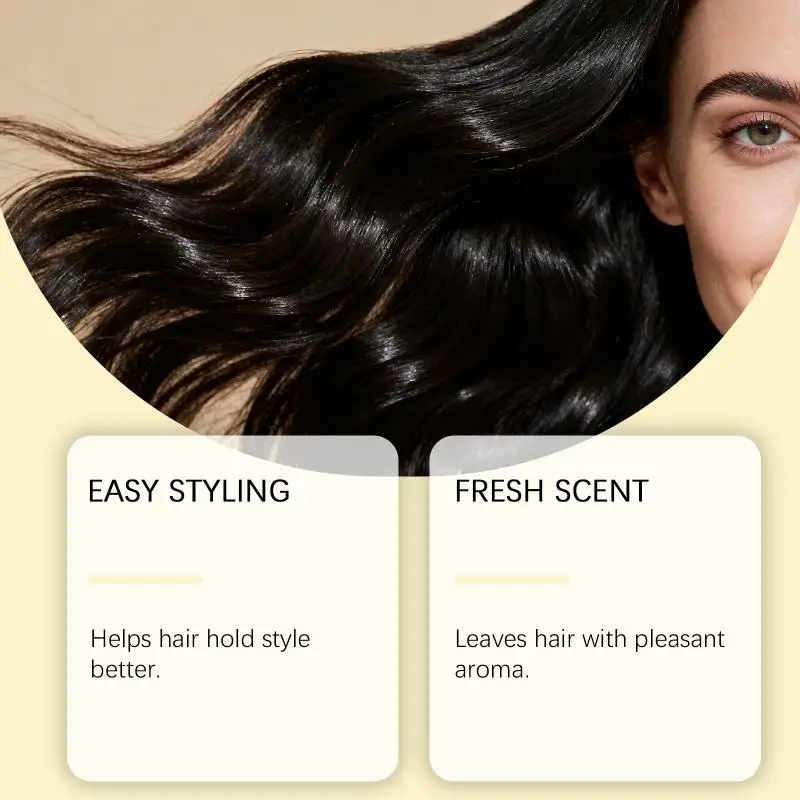 Herbal Shampoo with gentle ingredients moisturizes and softens hair, providing daily care to prevent frizz and leave it smooth.