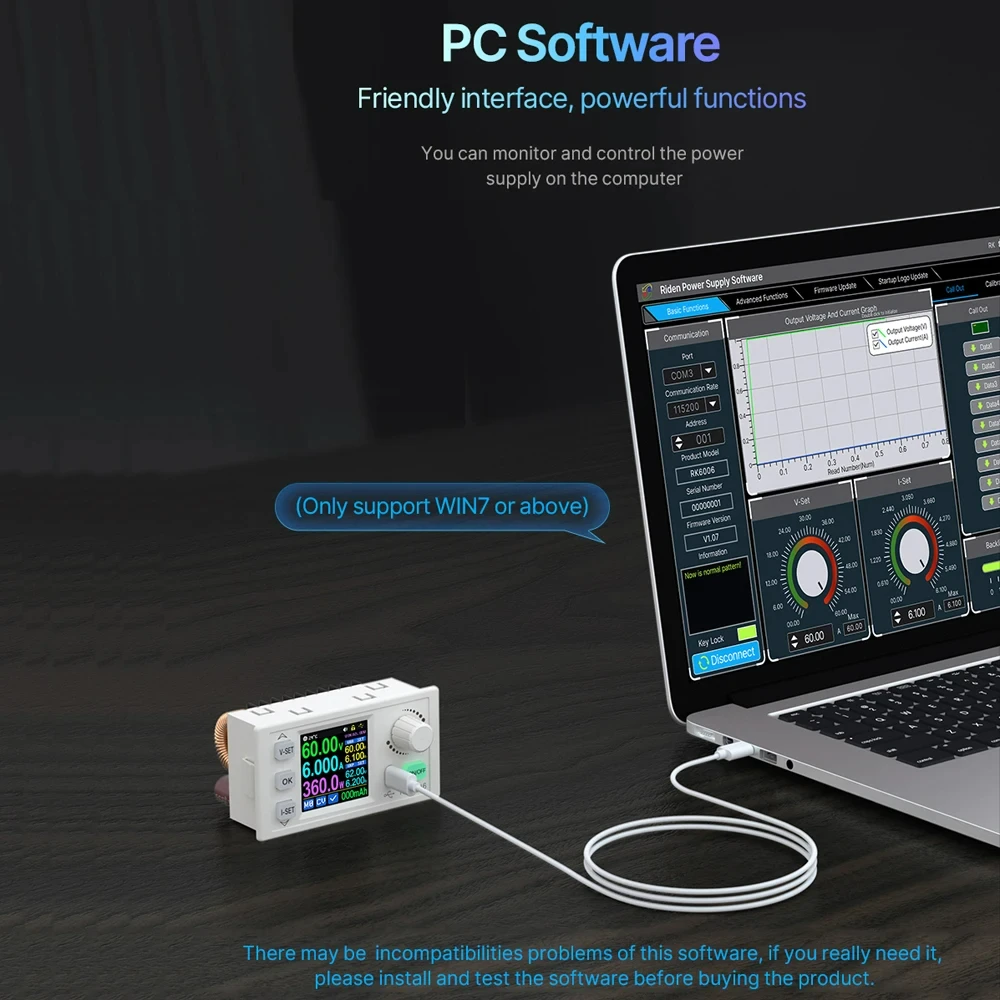 RK6006 Zasilacz regulowany DC 6A 60V DC do DC Step Down Voltage Bench Firmware Upgrade USB Stabilizowany konwerter napięcia Buck