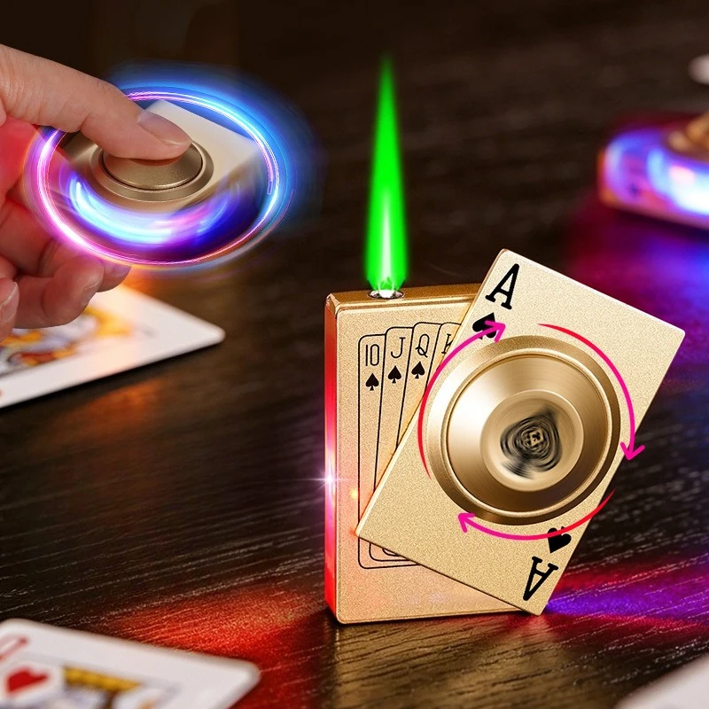 New Trendy Fun Top Decompression Flash Lighter, Playing Card Inflatable Lighter, Cigarette Accessories Men's Gift