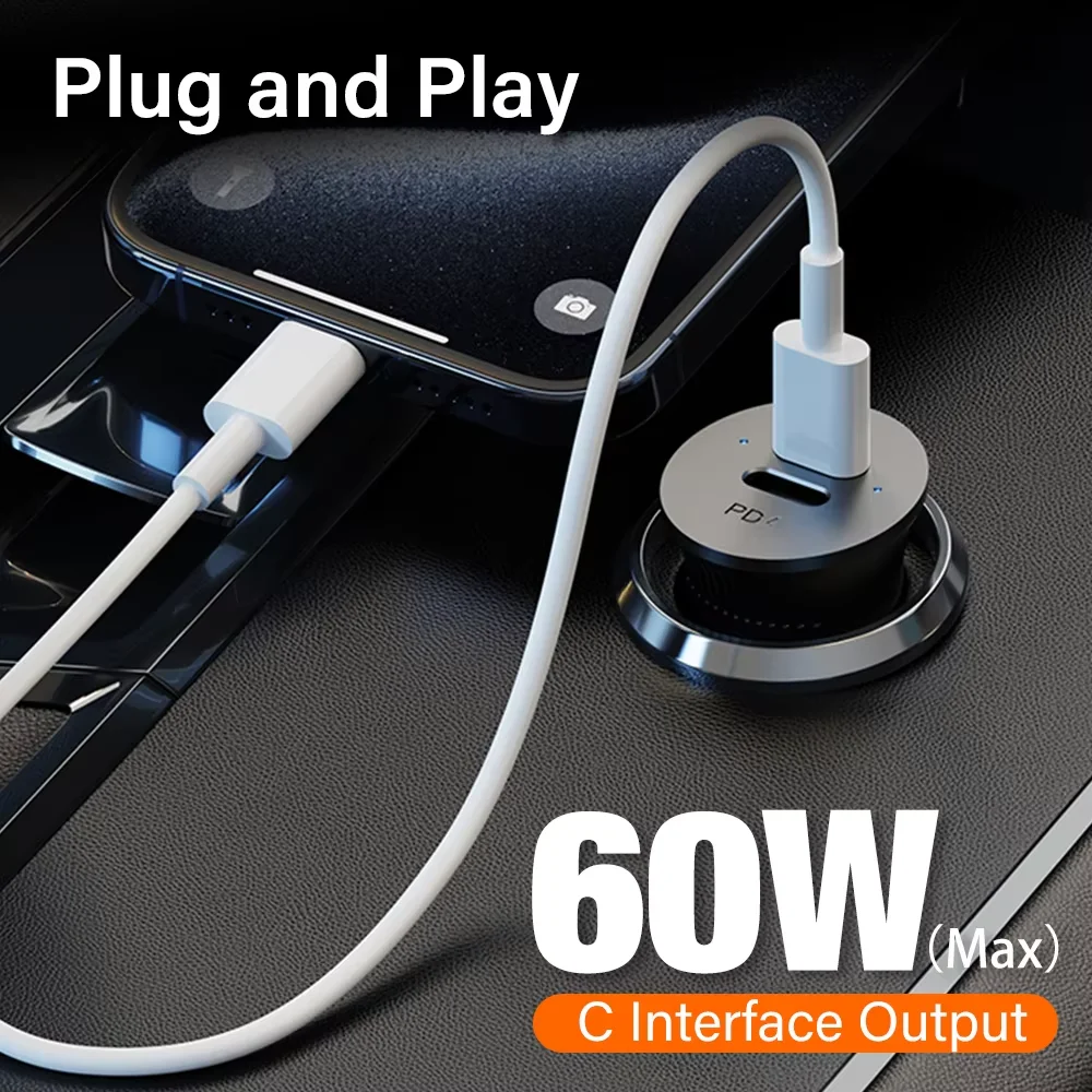 

60W Dual Type C Car Charger Quick Charge USB C PD Fast Charging Car Phone Charger For Xiaomi iPhone 13 14 15 16