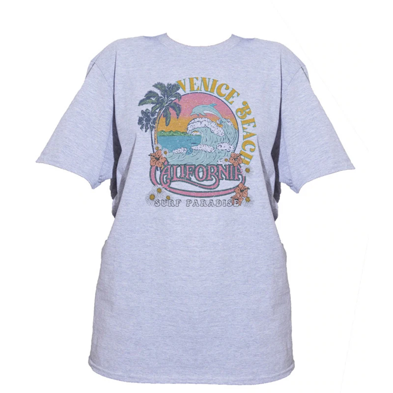 Venice Beach Palm Trees Oversized T-Shirts Women 2023 Summer Vintage California Surf T Shirt Cute Vacation Graphic Tees Tops