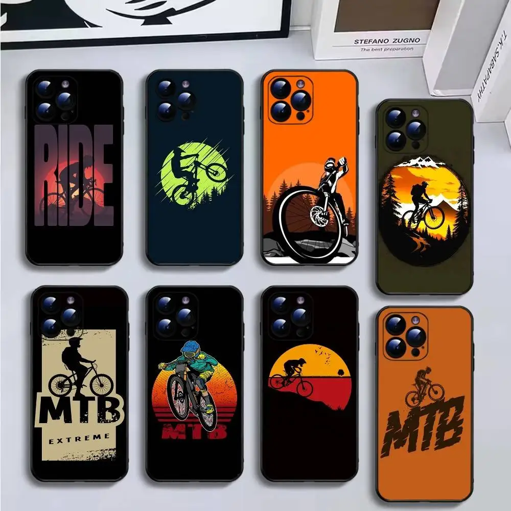 

MTB Mountain Bike Cycling Bicycle Phone Case For iPhone16,15,14,13,12,11 Plus,Pro Max,XS,X,XR,SE,Mini,8,7,Soft Black Cover
