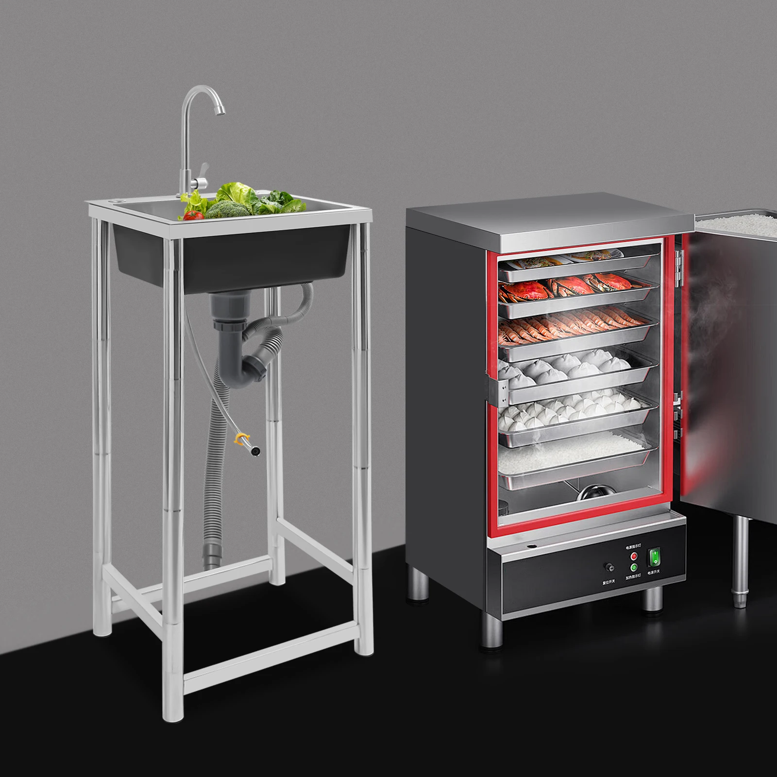 حوض تجاري من الفولاذ المقاوم للصدأ قائم بذاته مع صنبور حوض واحد للمطبخ وغرفة الغسيل والمطعم