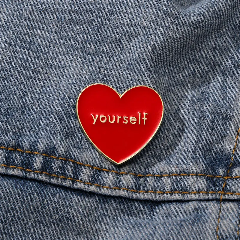 

Love Yourself Enamel Pin – Cute Heart Shaped Motivational Brooch Badge for Backpack or Jacket