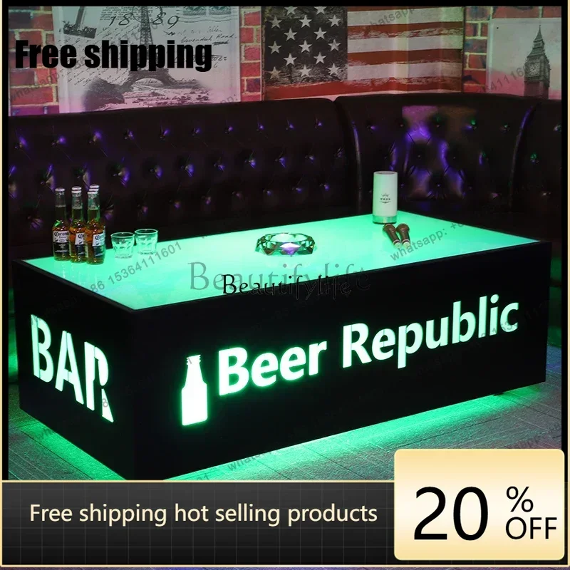 JJ KTV bar coffee table luminous table stainless steel tempered glass box light luxury simple table