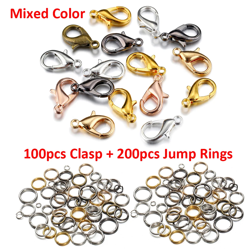 300pcs Lobster Clasps and Open Jump Rings for Bracelet Necklace Connectors Jewelry Making DIY Kit Set Wholesale Gold Color Clasp