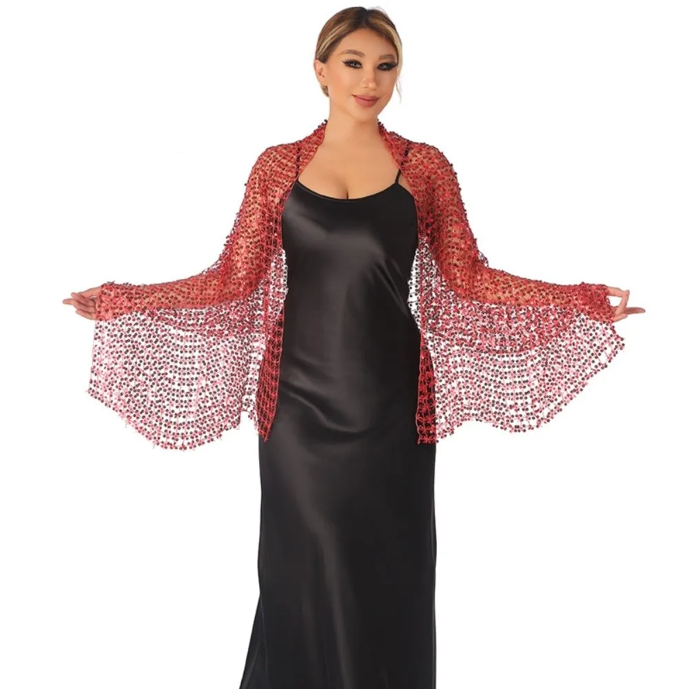 Ethnic Style Sparkling Sequin Scarf Mesh decorative Head Wrap Boho Hollow Out Party Shawl Wrap Festival