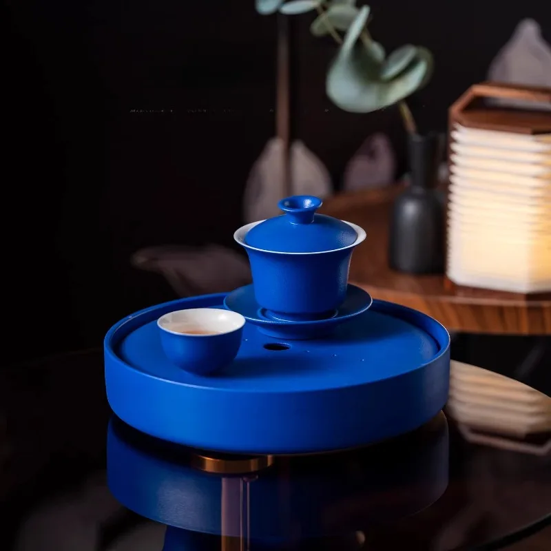 Ceramic Tea Tray with Water Tank - Multi-Color Minimalist Dry Brewing Board,Leak-Proof Splash Proof Design for Home Tea Ceremony
