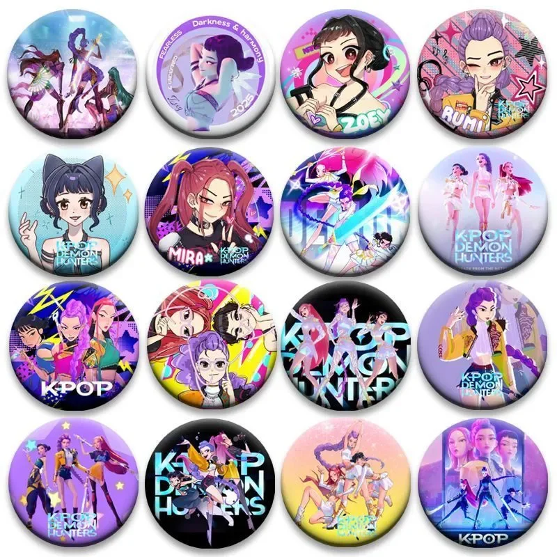 

4 Pieces Kpop Demon Hunter Badges for Jewelry Accessories Bag Decoration 58MM Laser Tinplate Button Brooch Gift