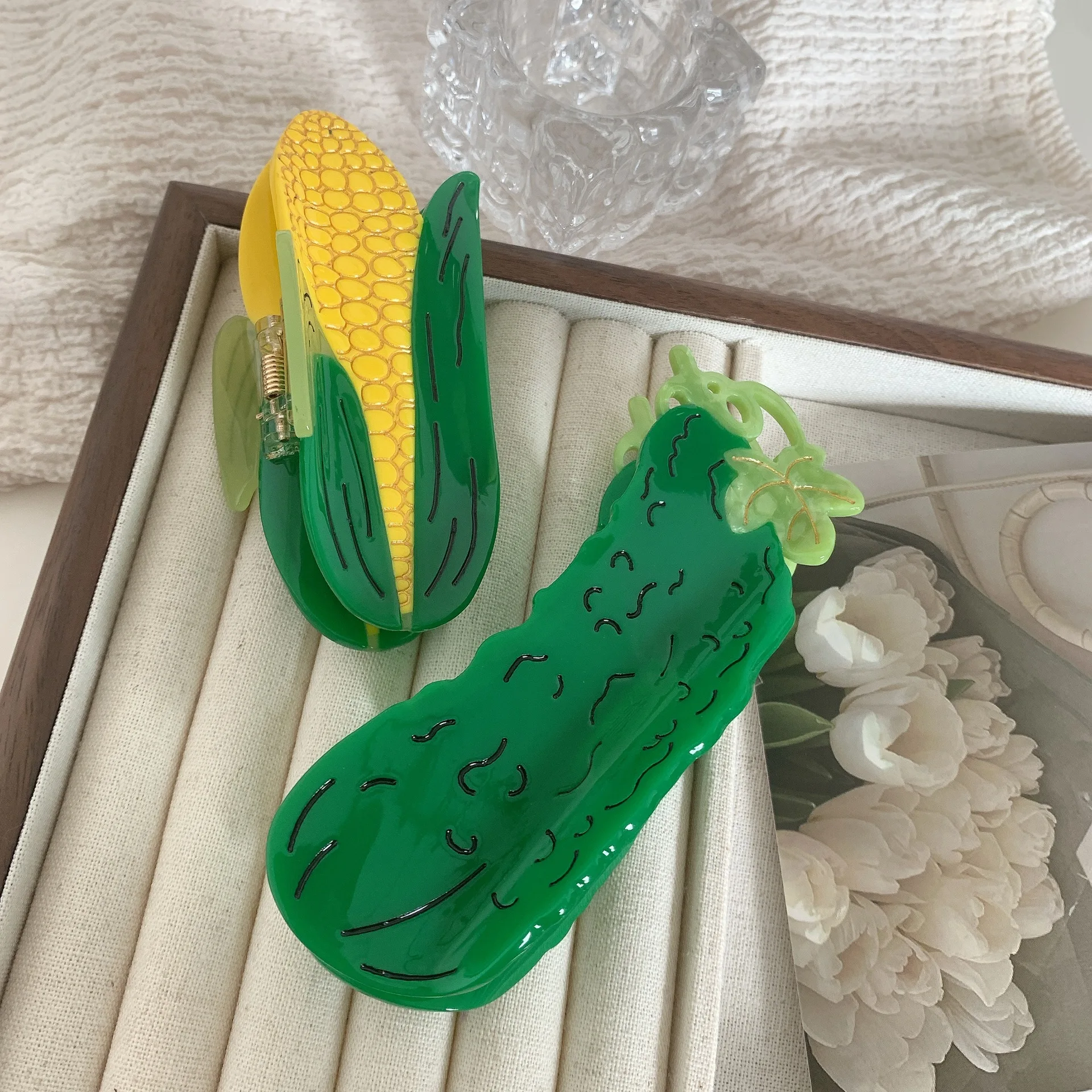 Fashion Cucumber Hair Claw with Acetate Cute Corn Hair Clips Creative Bitter Gourd Hairpin Jewelry Gifts for Women Accessories