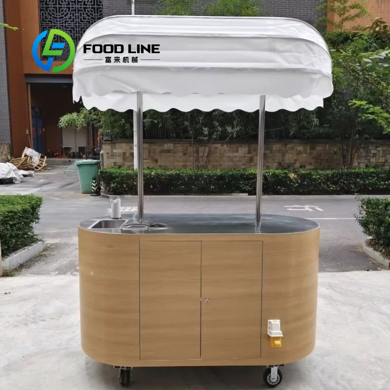 Customized Portable Mini Push Cart Commercial Street Snack Ice Cream Mobile Food Display Cart with Adjustable Shelves