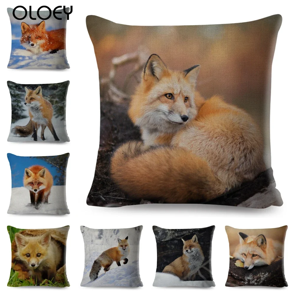 

Cute Fox Pillow Case Decor Lovely Wild Animal Printed Cushion Cover for Home Car Sofa Children Room Polyester Pillowcase 45*45cm