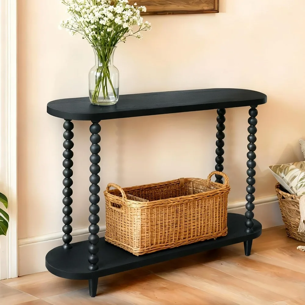 

47.25 Console Table, 2 Tier Entryway Table, Wooden Narrow Sofa Table with Shelves for Hallway, Living Room, Foyer, Corridor, Off