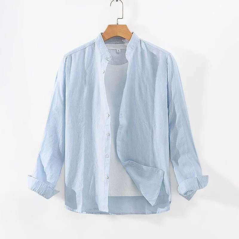 

Men's Linen Shirt Long Sleeve Loose Fit Thin Cotton Linen Casual Style Pure Color Breathable Summer Top Coat Open Cardigan