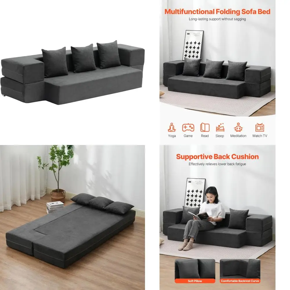 

3-in-1 Foldable Couch Bed with Memory Foam, Washable Cover, Pillows, and Convertible Sleeper Sofa